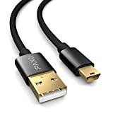 0,3m cavo Nylon Mini USB nero, cavo di ricarica da USB a Mini USB, spina d'oro, cavo intrecciato