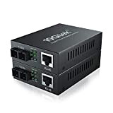 10Gtek [2 Pack] Gigabit Ethernet Fiber Media Converter con Modulo SC Monomodale Incorporato, 10/100/1000M RJ45 a 1000Base-LX, Dual SC Fiber, ...