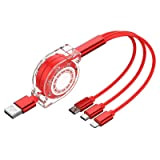 3-in-1 Retractable Charger Charging Cable with IP/Type-C/Micro-USB Port -Red