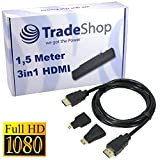 3 in1 HDMI Adapter Set con mini & micro HDMI maschio per 3Q q-pad Lc0810 C A-rival a-Pad 100 103 BioniQ 700 HX Pro Pad 80 83 Acer ...