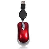 AcGoSp Mini USB Optical Scroll Wheel mouse con cavo retrattile per PC/computer portatile del rosso
