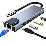 Adaptateur multiport USB C Hub, Station d'accueil USB C 5 en 1 avec HDMI 4K, Ethernet RJ45, USB3.0, PD 100 ...