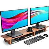 Aothia grande supporto per doppio monitor, mensola da scrivania in legno massello con gambe in eco sughero per computer portatile/TV/PC/stampanti ...