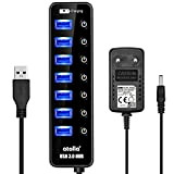 Atolla Hub USB 3.0 7 Porte alimentato Multi Porta USB + 1 Porto ricarica intelligente con Tasti di Accensione/Spegnimento e ...