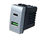 Caricatore USB C 3.1A 5V, Compatibile Con Bticino Living, 2 in 1, Presa USB-A + USB Tipo C, Ricarica Veloce ...
