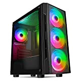 CiT Flash ARGB PC Gaming Case M-ATX, 4 x 120 mm ARGB Rainbow Fan inclusi, vetro temperato, pulsante LED, supporto ...