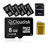 Cloudisk Confezione da 5 Micro SD Card con adattatore MicroSD Card Reader Memory Card Vendita all'ingrosso (8GB)