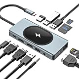 Docking Station USB C, Ricarica Wireless Hub USB C 12 in 1 Adattatore Multiporta Doppio HDMI Display Triplo con Doppio ...