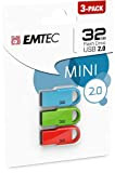 Emtec - Chiavi USB D250 Mini 2.0, 32 GB x3, USB Key senza cappuccio, con sistema di aggancio, velocità di ...