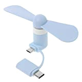 Exing Micro Ventilatore di Tipo C 2 in 1 Mini Ventilatore USB Ventilatore per Cellulare Mini Ventilatore USB, blu
