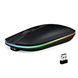 GeekerChip Mouse Bluetooth Ricaricabile,Mouse Wireless LED,Mouse Wireless Silenzioso,Mouse Illuminato a Doppia Modalità con Ricevitore USB,3 Livelli DPI(800/1200/1600),4 Pulsanti(Nero)