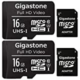 Gigastone Scheda di Memoria Micro SDHC da 16 GB con Adattatore SD, Set da 2, U1 C10, Fino a 85 ...