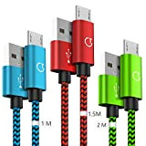 Gritin Cavo Micro USB, [3 Pezzi:1m,1.5m,2m] Nylon Intrecciato Cavo USB Micro USB-Trasferimento Dati e Ricarica per Android,Nexus, LG, Sony, HTC, ...