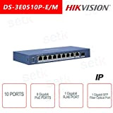 Hikvision - Switch Hikvision 10 Porte ~ 8 Porte Gigabit PoE ~ 1 Porta RJ45 Gigabit ~ 1 Porta SFP ...