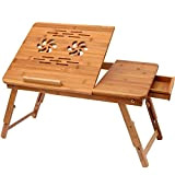 Himimi Bambus Tavolo per laptop ad altezza regolabile con cassetto, scrivania per computer pieghevole in bambù
