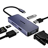 Hub USB C, 6 in 1 USB C Adattatore HDMI VGA per Doppio Monitor con 4k HDMI, VGA, USB A, ...