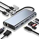 HUB USB C, Adaptateur USB C 11 en 1 avec 4K-HDMI, VGA, USB 3.0, Type C PD, Ethernet RJ45, Lecteur ...