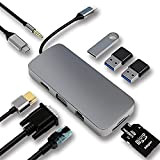 HUB USB C, Docking Station, Adattatore USB C 10 in 1 con 4K-HDMI, VGA, Tipo C PD, Porta USB 3.0, ...