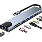 Hub USB C Ethernet 8 in 1, HDMI 4K SD/TF USB 3.0 USB C Hub Spazio Alluminio Adattatore, Adattatore MacBook ...