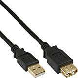 InLine 20802 Cavo USB 2.0, Prolunga, Type A, Maschio/Femmina, PIN Dorati, 1M Nero