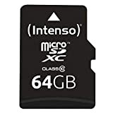 Intenso Scheda di memoria MicroSDXC da 64 GB, Class 10 (con Adattatore SD), Nero