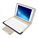 Kafuty Tastiera Universale da 9,7-10,1 Pollici (Bianco) + Cover Protettiva in Pu (Nera) con Supporto, Tablet Telefono Cellulare Tastiera Impermeabile ...