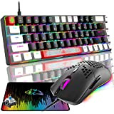 Kit Tastiera e Mouse Gaming RGB Retroilluminato Cablato, Tastiera Meccanica Anti-Fantasma Mini Compatta Multi Colore Interruttori Blu al 60% Mouse ...