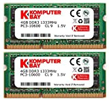 Komputerbay 8GB (2x 4GB) DDR3 SODIMM (204 pin) 1333Mhz PC3-10600 (9-9-9-25) laptop portatili di memoria per Apple Macbook Pro