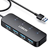 LOBKIN USB 3.0 Hub, 4 Port USB Hub with 60 cm Extension Cable, Multiple Ports, Independent Power Switch and LED ...