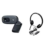 Logitech C270 Webcam HD, HD 720p/30fps, Videochiamate HD Widescreen, Correzione Automatica ‎Luminosità & H340 Cuffie Cablate per Computer, Stereo con ...