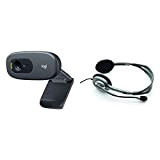 Logitech C270 Webcam HD, HD 720p/30fps, Videochiamate HD Widescreen, Correzione Automatica ‎Luminosità & H110 Cuffie Cablate, Stereo con Microfono per ...