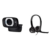 Logitech C615 Webcam Portatile, Full HD 1080p/30fps, Videochiamata HD Widescreen, Pieghevole & H390 Cuffie Cablate, Cuffia Stereo con Microfono Regolabile ...