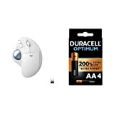 Logitech ERGO M575 Mouse Trackball Wireless, Facile Controllo con il Pollice per Windows/PC/Mac con Bluetooth e USB, Bianco + Duracell ...