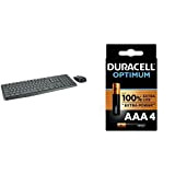 Logitech MK235 Kit Mouse e Tastiera, Layout ‎Americano Qwerty, Nero + Duracell NUOVO Optimum AAA, Batterie Ministilo Alcaline, Confezione da ...