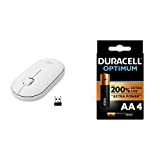 Logitech Pebble Mouse Wireless, Bluetooth o 2.4 GHz, Ricevitore USB, Silenzioso, PC/Mac/Laptop/iPadOS/Chromebook, Bianco + Duracell NUOVO Optimum AA, Batterie Stilo ...