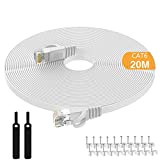 Lovicool Cat 6 LAN Cable 65 ft White Flat Internet Network Cable Computer LAN Cable Cat6 Ethernet Cords with Snagless ...