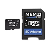 MEMZI PRO - Scheda di memoria micro SDHC da 16 GB, classe 10, 90 MB/s, con adattatore SD, per navigatori ...