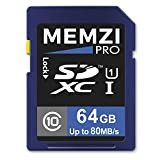 MEMZI PRO - Scheda di memoria SDXC da 64 GB, classe 10, 80 MB/s, per fotocamere digitali Canon EOS Rebel/EOS ...