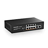 mokerlink 10 Porte Switch Poe, 8 Poe+ 100Mbps, 2 Gigabit Uplink, 96W 802.3af/at, Metal, Fanless, Plug & Play Ethernet Switch