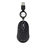 NGS SIN BLACK - Mouse Ottico 1000dpi con Cavo Retrattile USB, Mouse per Computer o Laptop con 2 Pulsanti, Ambidestro