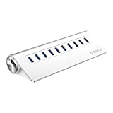 ORICO - Mini Hub USB 3.0 a 10 Porte, in Alluminio, Alta velocità - con Adattatore d'alimentazione 12V 3A - ...