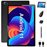 OVZIOCO Tablet 10.1 pollici, Android 11, processore quad-core, batteria 6000mAH, fotocamera 2MP+8MP, display IPS1280X800 HD, tablet nero con custodia protettiva