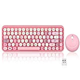 Perixx PERIDUO-713 Tastiera e mouse wireless, tasti rotondi, tastiera per macchina da scrivere, design retrò, tasti multimediali, cute colore rosa, ...