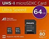 Philips FM64MP45D Micro SD 64 GB fino 80 MB/sec(R), microSDHC con Adattatore SD A1 U1 C10 V10 confezione da 2 ...