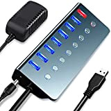Powered USB Hub,LOBKIN 7-Port USB Hub 3.0 Powered | 1 Smart Charging Port | Multi USB Port Expander with Individual ...