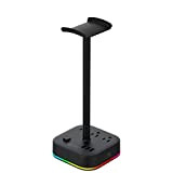 RGB Headset Stand with 3 USB Charging And 3 Power Outlets 2 in 1 Desk Gaming Headphone Holder Rack Earphone ...