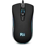 Rii Gaming RM105 - Mouse da gioco retroilluminato, ottico, sensibilità regolabile, simmetrico, impugnatura ergonomica, collegamento USB con cavo