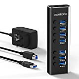 RSHTECH Hub USB 3.0 a 7 porte in alluminio con alimentatore 24W(12V/2A), 7 porte USB 3.0, per La Ricarica e ...