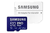 SAMSUNG - PRO Plus microSDXC UHS-I U3, 512 GB, 160 MB/s Full HD e 4 K UHD con Adattatore SD ...
