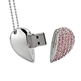 Shooo 32GB Rhinestone Metallo Heart Chiavetta USB, Fashion Jewelry Bling Shiny Crystal Diamond pendant,with Collana